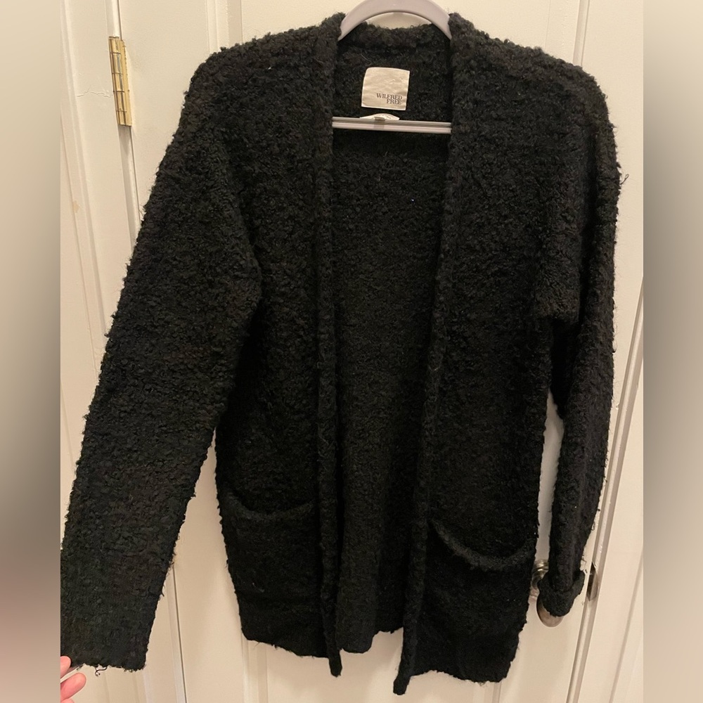 Wilfred Free/Aritzia Mohair Wool Black Long Cardigan/Sweater Size Small